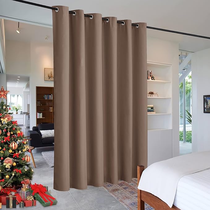 RYB HOME Extra Wide Curtains for Divider Room Separation Soundproof Temporary Door Curtains for Bedroom Closet Office Home Theatre Garage Living Room Drop Cloth, W 120 x L 84 inches, Cappuccino