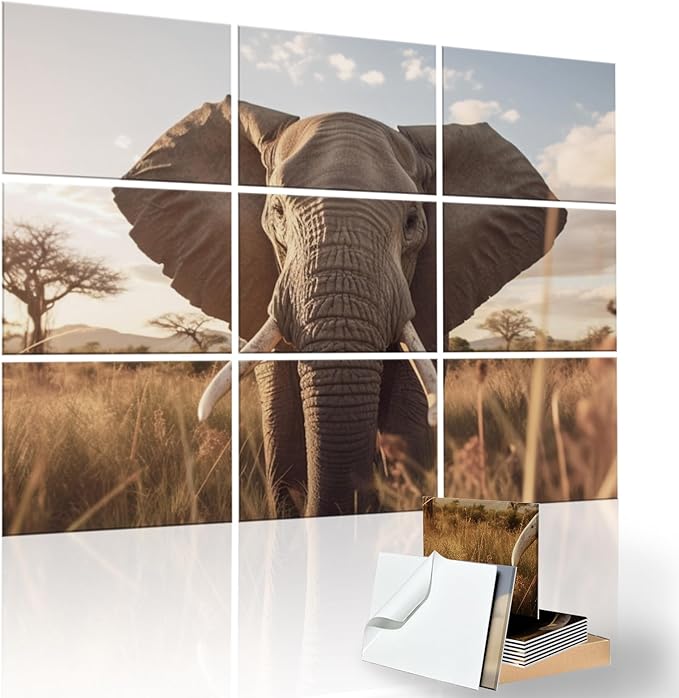 9 Pack Wall Art Acoustic Panels,48" X 36"Sound Absorbing Panels, Decorative Sound Dampening Panels, Acoustic Treatment for Studio Home and Office （elephant）