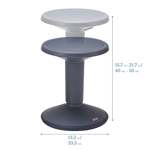 ECR4Kids SitWell Wobble Stool, Adjustable Height, Active Seating, Grey