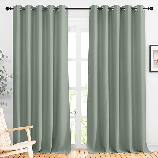 NICETOWN Sage Green 102 inch Curtains, Grommet Thermal Insulated Window Treatments Room Darkening Drape Room Divider for Living Room/Bedroom, W66 x L102, 2 Panels