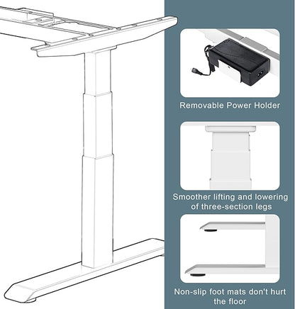 Fromann Dual Motor Electric Standing Desk Frame 3 Tier Legs Height Adjustable Handset with USB A+ C Ports Sit Stand up Desk Base for Home and Office (White)