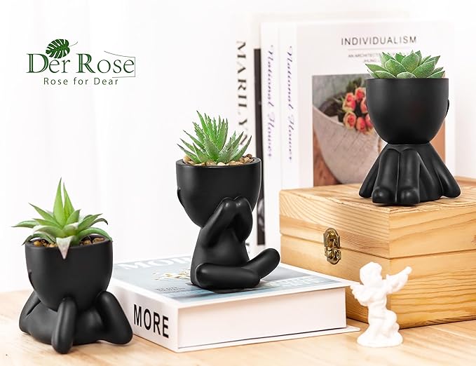 Der Rose 3pcs Fake Succulents Plants Artificial for Black Bathroom Bedroom Home Room Decor Aesthetic Indoor