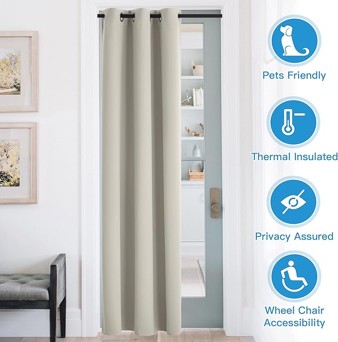 RYB HOME Temporary Doorway Curtains Blackout Privacy Room Divider Curtains Portable Curtains for Closet Wall Curtains for Bedroom Living Room Dining Basement Window, W 60 x L 84 inches, Natural