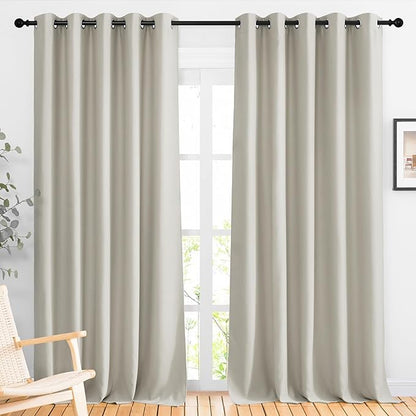 NICETOWN Natural Room Darkening Sliding Door Curtains, Window Treatment Thermal Grommet Voice Reducing Drapes for Living Room/Bedroom, Set of 2, W66 x L102