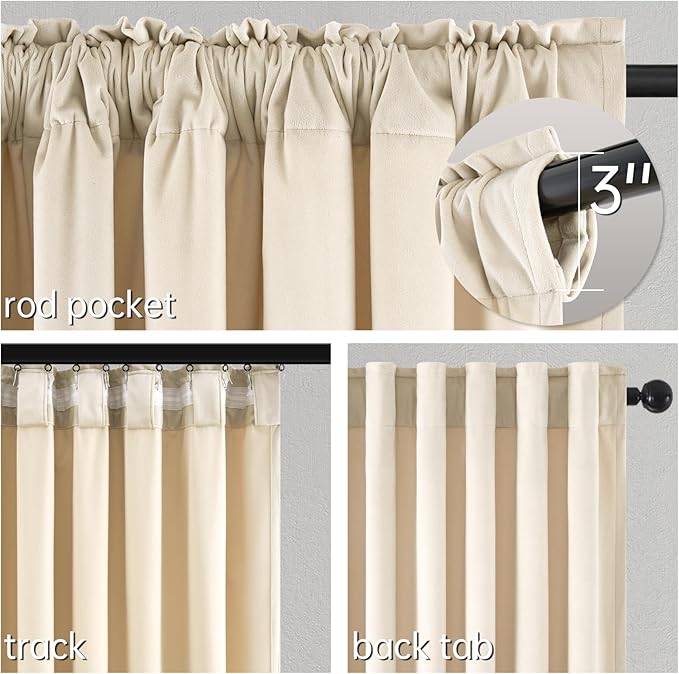 Topfinel Extra Long Cream Velvet Blackout Curtains 108 Inches Long for Living Room Large Window, Rod Pocket Cold Blocking Noise Cancelling Heavy Tall Floor Length Boho Track Curtains 2 Panels 9 FT