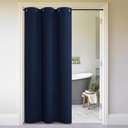 NICETOWN Sliding Door Curtains 96 inch Length, Single Curtain Panel, Insulating Thermal Blackout Curtains for Bedroom Window Bathroom Doorway Front Door (1 Panel, 5ft Wide x 8ft Long, Navy)