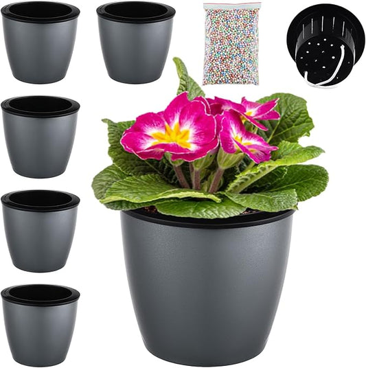 Planterhoma 5 Pack 6.7 Inch Self Watering Plant Pot for Indoor Plants, African Violet Pots for Plants with Wick Pot,Large Orchid Pot for Orchid,Self Watering Planter for Devil's Ivy,Spider Plant