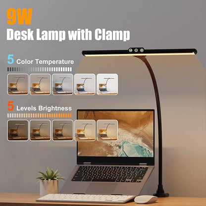 Desk Lamps for Home Office, Architect Desk Lamp with Clamp, LED Desktop Lamp Dimmable, Bright Office Lighting, 9W Modern Desk Lamp Led (Black)