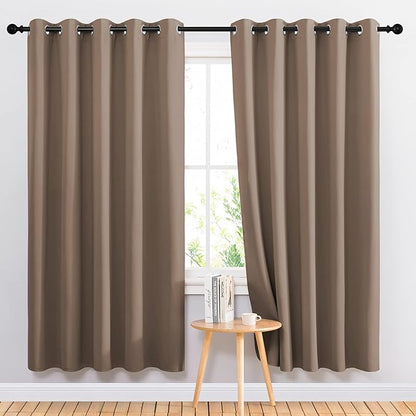 NICETOWN Kitchen Blackout Curtains and Drapes - Triple Weave Energy Saving Thermal Insulated Solid Grommet Blackout Panels for Patio (1 Pair, 66 inches by 72 Inch, Cappuccino)