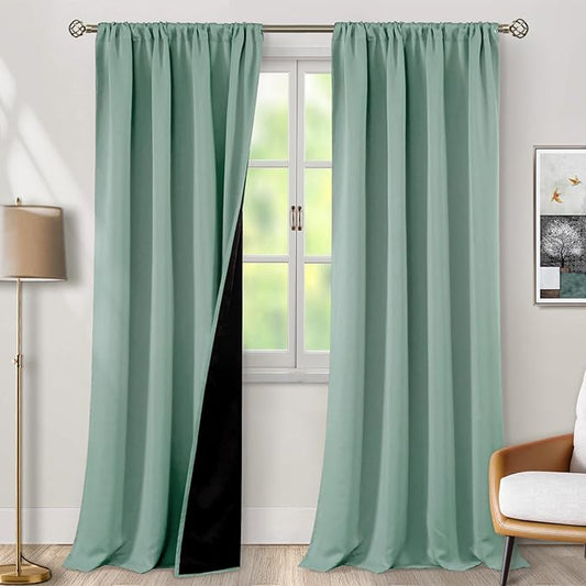 BGment 100% Blackout Curtains for Living Room, Extra Long Full Room Darkening Soundproof Soft Heavy Thermal Insulated Bedroom Window Drapes with Rod Pocket, 2 Panels, 52 x 95 Inch, Frosty Green