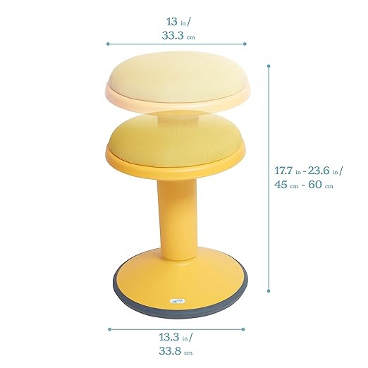 ECR4Kids Sitwell Wobble Stool with Cushion, Adjustable Height, Active Seating, Yellow