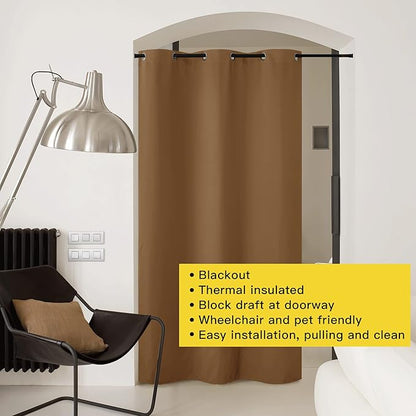 NICETOWN Door Curtain for Doorway Privacy, Curtains 144" Length, Room Divider Curtain Cover, Blackout Temporary Insulated Closet Curtain for Bedroom Closet (Gold Brown, 1 Panel, 12ft Tall x 5ft Wide)