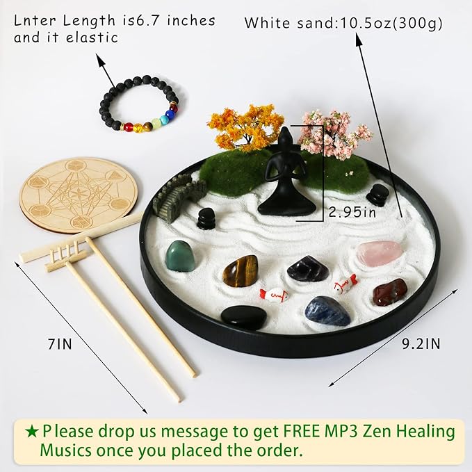 Zen Sand Garden for Desk - Tabletop Chakra Yoga Zen Garden Kit Set Japanese Crystal Quartz Rock Sand Zen Garden Home Office Spiritual Zen Gifts for Friends Adults Women