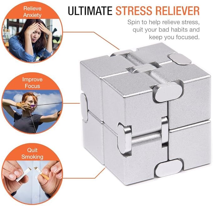 Fidget Cube New Version Fidget Finger Toys - Metal Infinity Cube Prime for Stress and Anxiety Relief/ADHD, Ultra Durable Sensory Gifts for Adults and Teens Kids