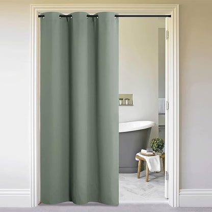 NICETOWN Greyish Green Doorway Curtain Privacy, Door Cover Curtain, Sound Reducing Insulated Thermal Room Darkening Blackout Curtains for Bedroom, 120 inch Length (1 Panel, 5ft Wide by 10ft Long)