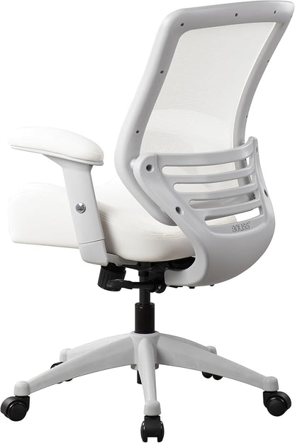 BOLISS 400lbs Ergonomic Office Chair, Home Desk Chair, Adjustable Arms, Super Soft Wide Cushion Big Mesh Chairs (White