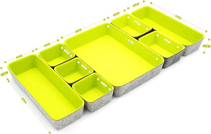 Welaxy desk drawer organizer tray dividers small felt storage bin sturdy but soft for office suppliers entryway catchall key holder makeup crafts pens decluttering 8-piece (Spring Green)