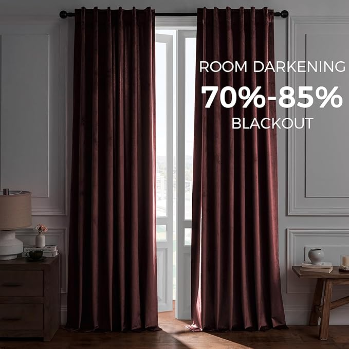 Topfinel Dusty Rose Velvet Blackout Curtains 84 Inch Long,Room Darkening Thermal Insulated Spring Drapes for Bedroom,Rod Pocket Back Tab Window Treatment for Living Room,2 Panels Burg