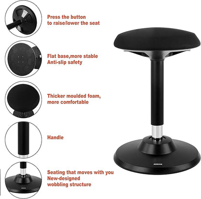 Standing Desk Stool Chair, Height Adjustable Stool for Office and Classroom, Anti-Slip Bottom Ergonomic Wobble Stool with Rocking Motion, Swivel Stool, Against Back Pain & Tension