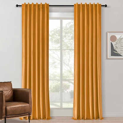 Topfinel Mustard Yellow Velvet Curtains 96 Inches Long,Thermal Insulated Blackout Curtain Drapes for Bedroom Living Room Darkening,W52 x L96 Curtains Panels Rod Pocket Set of 2，8FT