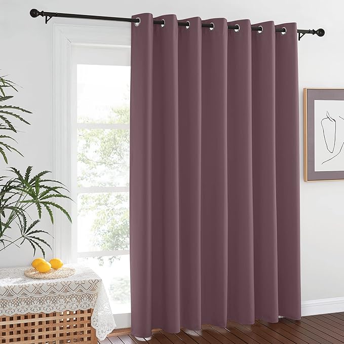 NICETOWN Room Separating Divider, Dry Rose Room Divider Curtain Screen Partition, Function Thermal Blackout Patio Door Curtain, Sliding Door Insulated Curtain for Patio, 8.3ft Wide x 10ft Long