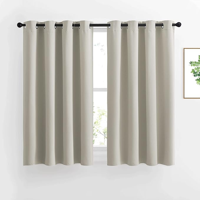 NICETOWN Blackout Natural Curtains for Bedroom - Window Treatment Thermal Insulated Grommet Solid Drapes Energy Saving Sound Reducing for Basement, 1 Pair, W52 x L54