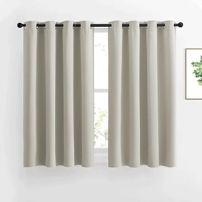 NICETOWN Blackout Natural Curtains for Bedroom - Window Treatment Thermal Insulated Grommet Solid Drapes Energy Saving Sound Reducing for Basement, 1 Pair, W52 x L54