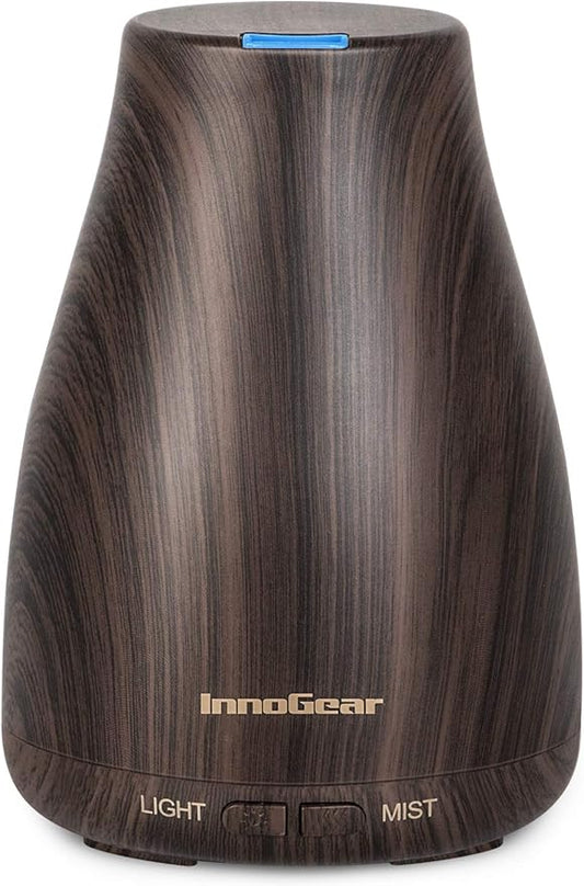 InnoGear Essential Oil Diffuser, Premium 5-in-1 Diffusers for Home Scent Aromatherapy Diffuser Air Desk Humidifier for Bedroom Large Room Office 7 Color LED 2 Mist Mode Waterless Auto Off, Brown