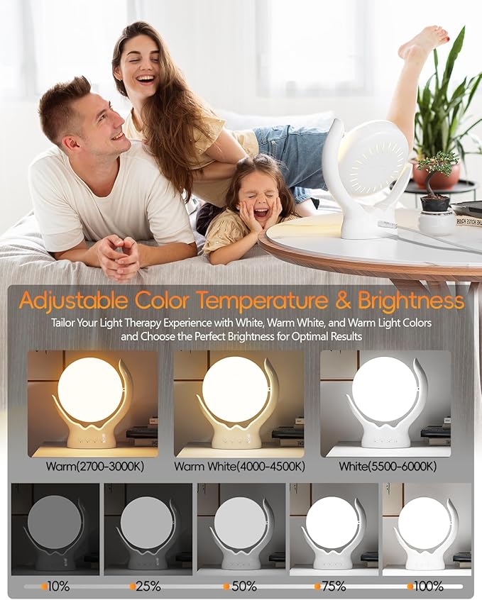 HIBOITEC Light Therapy Lamp, UV-Free 10000 Lux Therapy Light, Rotatable Sunlight Lamp with 3 Color Temperature & 5 Adjustable Brightness Levels & Timer & Memory Function, Home/Office/Decoration