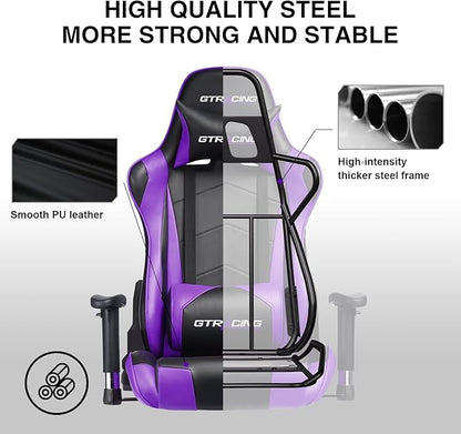 GTRACING Gaming Chair, Ergonomic Office Computer Chair with Lumbar & Headrest Support, Swivel Video Game Chair with Height & Armrest Adjustable for Adults, Purple