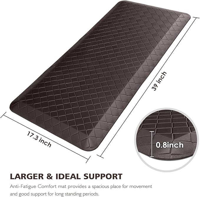 HappyTrends Kitchen Floor Mat - 4/5 Inch Thick Anti-Fatigue Kitchen Rug,Waterproof Non-Slip Kitchen Mats and Rugs Heavy Duty Ergonomic Comfort Rug for Kitchen,Office,Sink(17.3" x 39", Chocolate)