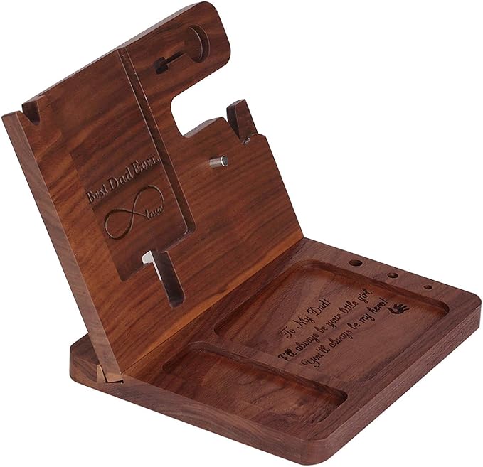 awofer Gifts for Men - Ebony Wood Phone Docking Station - Nightstand with Key Holder, Wallet Stand and Watch Organizer to Boyfriend Husband Wife Dad for Anniversary Birthday Christmas