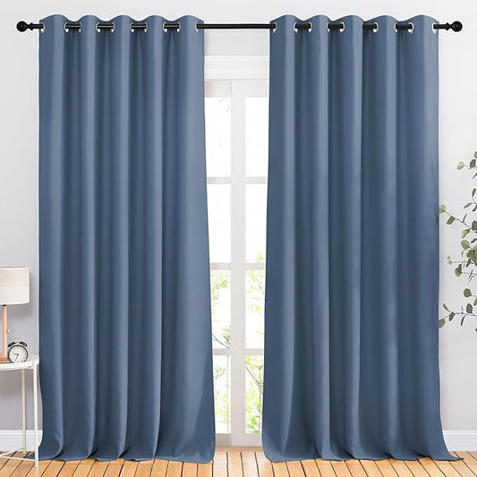 NICETOWN Room Darkening Curtains for Windows - Home Fashion Energy Saving Grommet Top Thermal Insulated Drapes for Bedroom/Patio Door (Stone Blue, 1 Pair, 66 by 90 Inch)