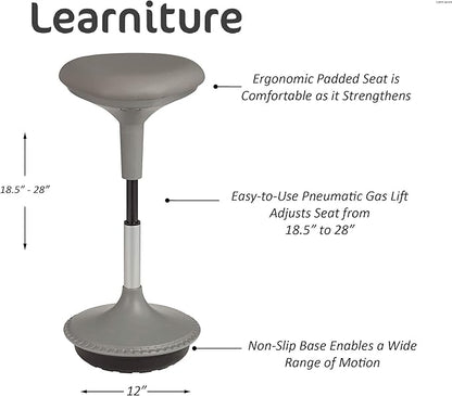 Learniture Adjustable Height Active Learning Stool for Office Desks and Classrooms, Foam-Padded Backless Wobble Stool with Rocking Motion, Gray