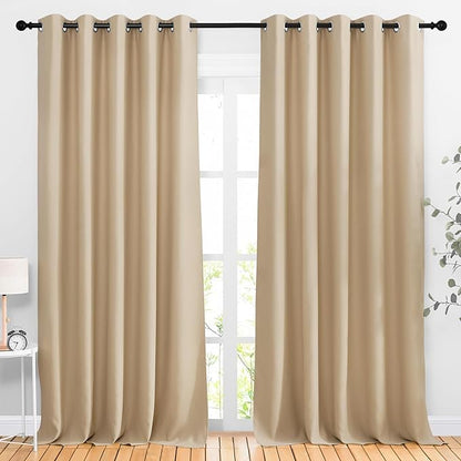 NICETOWN Room Darkening Curtains for Room Divider, Grommet Thermal Curtains Light & Sound Reducing Window Treatments for Sliding Glass Door, W66 x L118, Biscotti Beige, 2 Panels