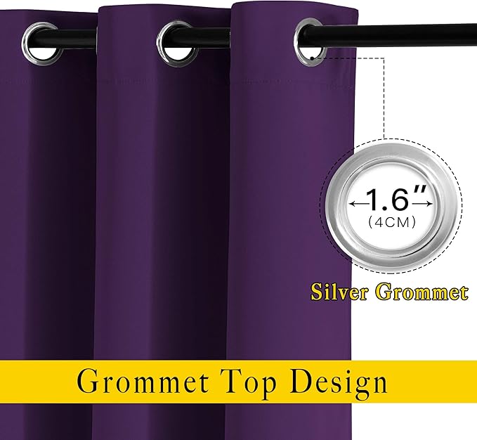 NICETOWN Thick Blackout Curtain and Drapes - (52 x 120, Royal Purple, Pack of 2) Thermal Insulated Grommet Top Window Draperies for Bedroom, Block Out Light Curtain Panel