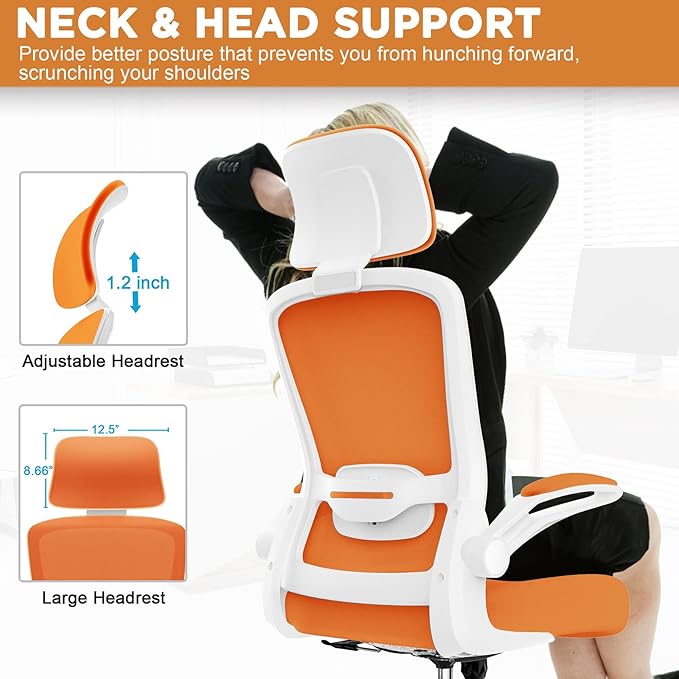 Mimoglad Office Chair, High Back Ergonomic Desk Chair with Adjustable Lumbar Support and Headrest, Swivel Task Chair with flip-up Armrests for Guitar Playing, 5 Years Warranty