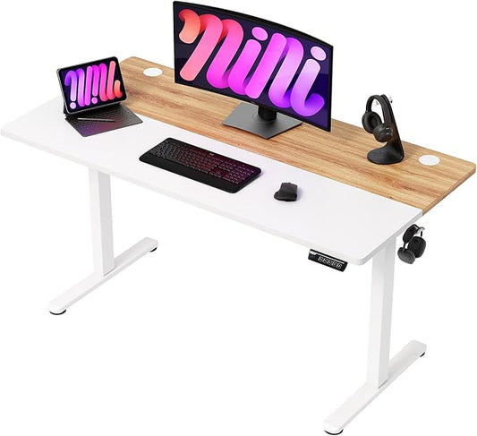 Monomi Electric Standing Desk, 48x24 Inches Adjustable Height Desk, Home Office Sit Stand Up Desk (White Frame/White+Natural Top)