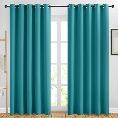 NICETOWN Blackout Peacock Teal Curtains for Sliding Glass Door - Thermal Insulated Room Darkening Big Window Treatments Sound Reducing Grommet for Bedroom/Room Divider (2 Panels, W66 x L84)