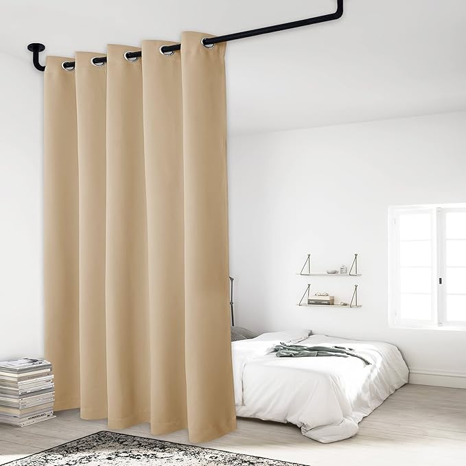 NICETOWN Thermal Insulated 100% Blackout Curtains, Noise Reducing Performance Slider Curtain Panel with Black Lining, Full Light Blocking Patio Door Drapery (1 PC, 70-inch x 84-inch, Biscotti Beige)