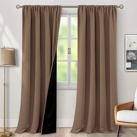 BGment 100% Blackout Curtains 95 Inch Long for Living Room, Thermal Insulated Full Light Blocking Noise Cancel Rod Pocket Curtains, Extra Long Room Darkening Window Curtains, 2 Panels, Taupe, 52 Wide