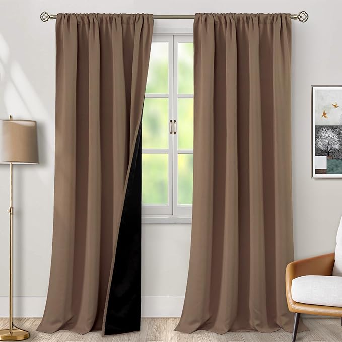 BGment 100% Blackout Curtains 108 Inch Long for Living Room, Thermal Insulated Full Light Blocking Noise Cancel Rod Pocket Curtains, Extra Long Room Darkening Window Curtains, 2 Panels, Taupe, 52 Wide