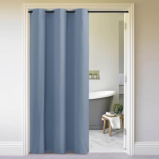 NICETOWN Stone Blue Door Curtain for Doorway Privacy, Curtains 84 Inch Length, Room Divider Curtain Cover, Blackout Temporary Insulated Closet Curtain for Bedroom Closet (1 Panel, 5ft Wide)