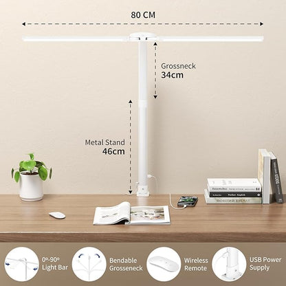 Led Desk Lamp with USB Charging Port Architect Task Dual Lamps for Home Office with Atmosphere Lighting, 24W Ultra Bright Modern Flexible Gooseneck Tall Table Light 5 Color Modes for Drafting Reading