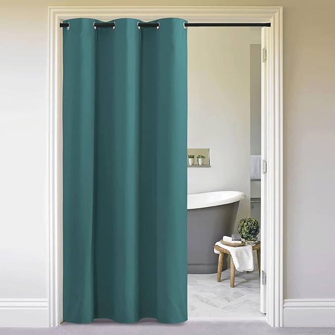 NICETOWN Doorway Curtain Room Divider Drape Screen Partitions, Vertical Blind for Sling Door, Blackout Window Curtains Privacy Blind for Patio (Sea Teal, 1 Panel, 7ft Tall x 5ft Wide)