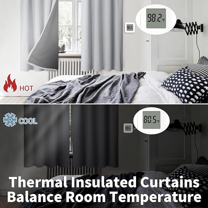 BGment Thermal Insulated 100% Blackout Curtains for Bedroom with Black Liner, Double Layer Full Room Darkening Noise Reducing Rod Pocket Curtain (52 x 45 Inch, Light Grey, 2 Panels)