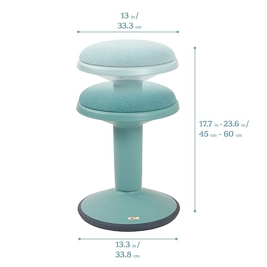 ECR4Kids Sitwell Wobble Stool with Cushion, Adjustable Height, Active Seating, Seafoam