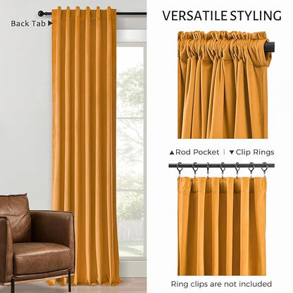 Topfinel Mustard Yellow Velvet Blackout Curtains 94 Inch Long,Room Darkening Thermal Insulated Fall Drapes for Bedroom,Rod Pocket Back Tab Window Treatment for Living Room,2 Panels Burg