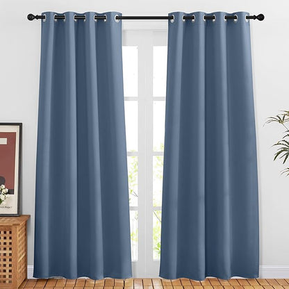 NICETOWN Stone Blue Blackout Doorway Curtains 80 inches Long, Grommet Light Blocking Window Treatments Sound Reducing Privacy Drapes for Living Room/Bedroom, 2 Panels, W46 x L80