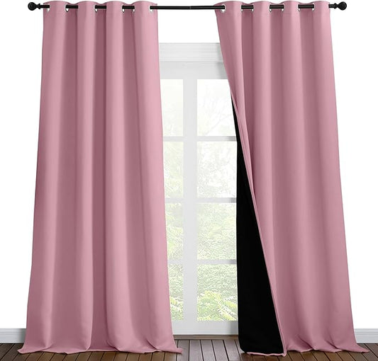 NICETOWN 100% Blackout Blinds, Laundry Room Decor Window Treatment Curtains for Large Patio Sliding Door, Thermal Insulated Crystal Pink Curtains for Bedroom, Set of 2, 52 inches x 108 inches